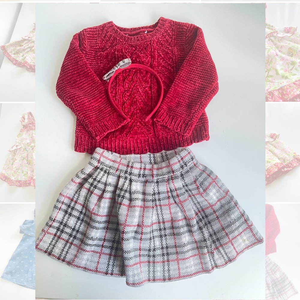 Girl’s skirt, sweater and headband.